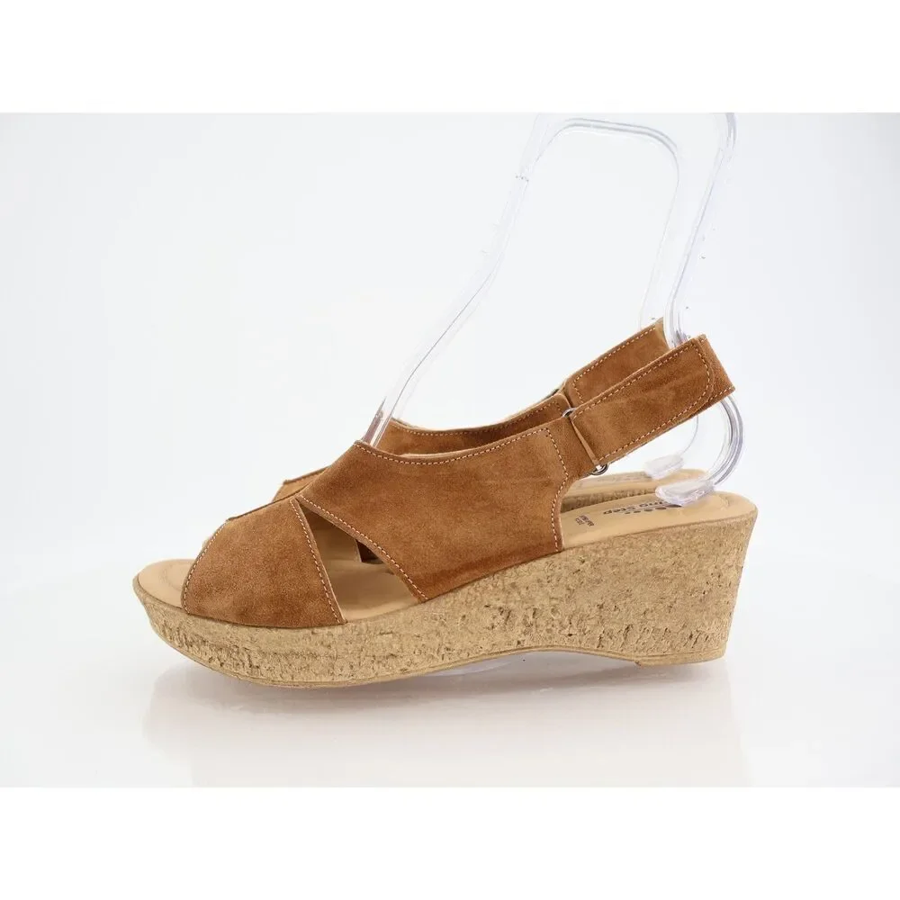 Spring Step Women's Sandal Size 41 10 Brown Suede Wedge Comfy Leather Shoe